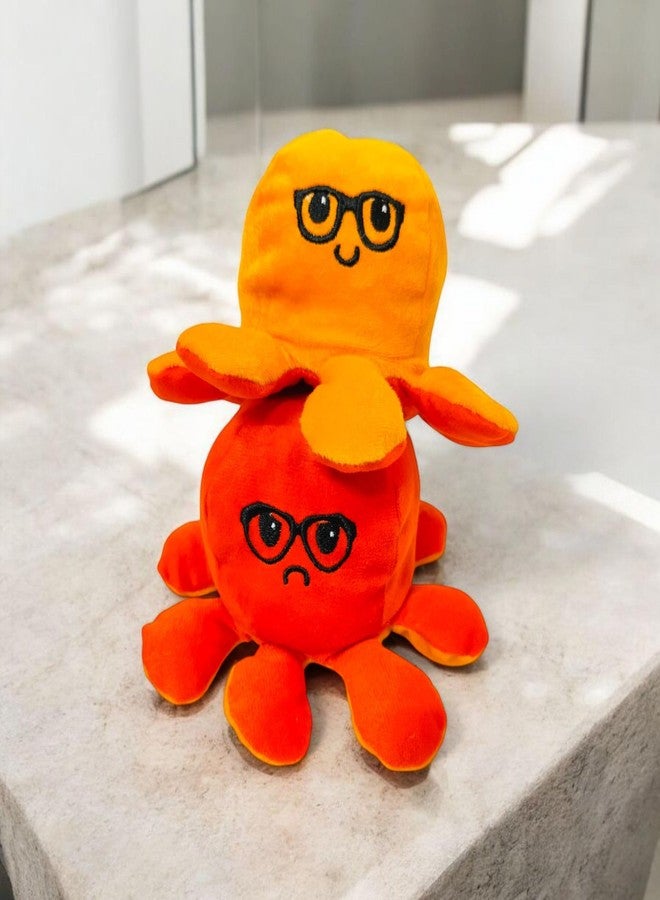 Yey Reversible Octopus Plush Toy - Soft Stuffed Animal for Kids, Babies, Boys & Girls - Mood Toy, Sensory Fidget Plush - Angry Orange & Happy Yellow - 7 Inch Room Decor (Orange-Yellow) - Image 3